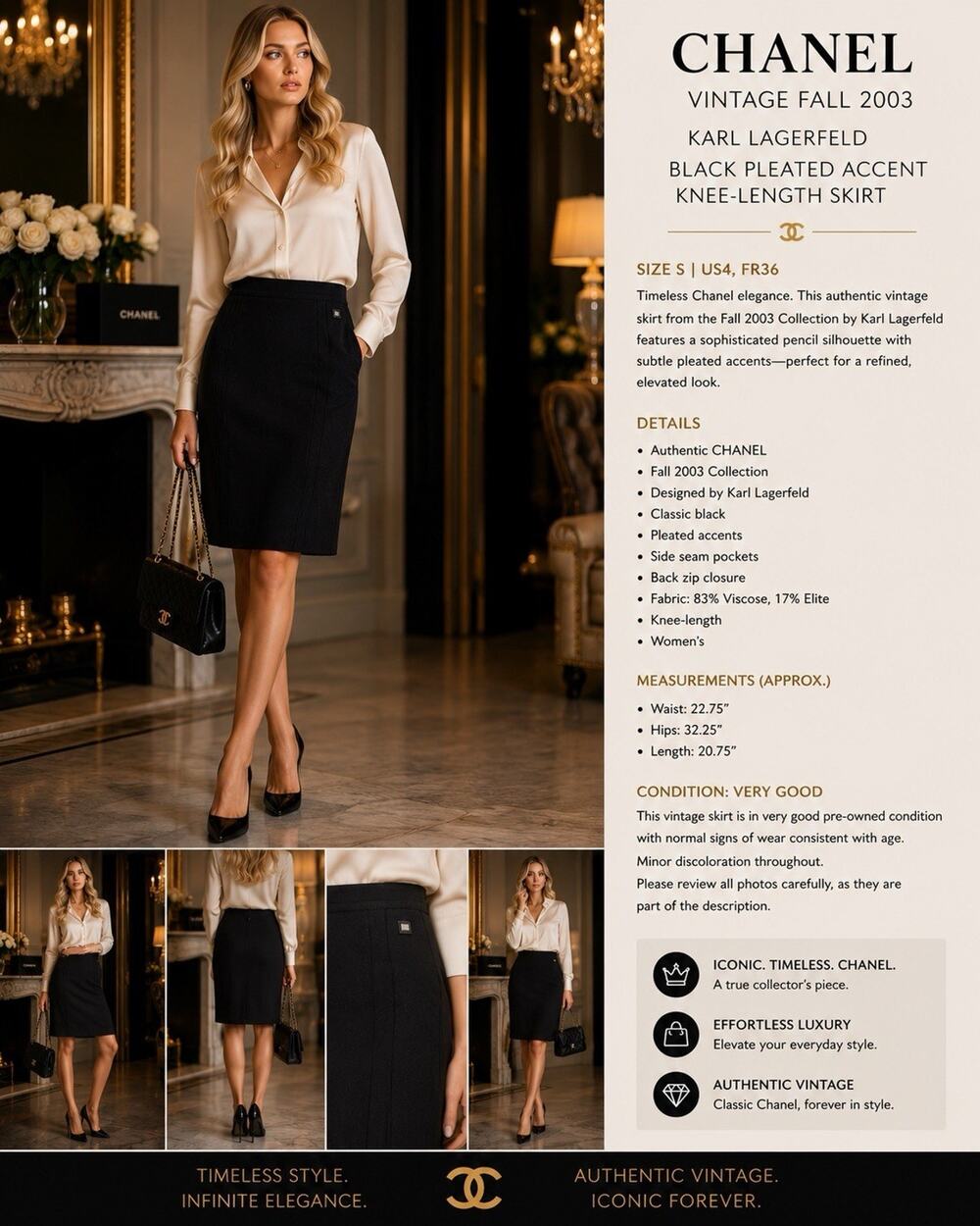Chanel Vintage Black Pleated Pencil Skirt | Karl Lagerfeld2003 | Timeless Luxury